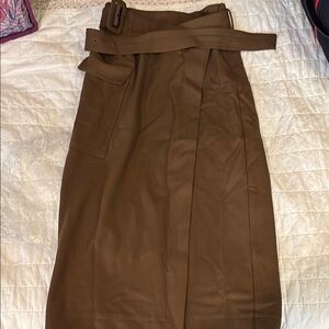 Zara Brown Midi Skirt with Belt